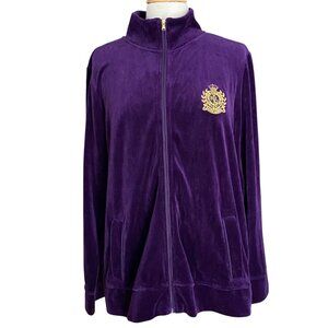LRL Ralph Lauren Active Velour Track Jacket Purple Gold Embroidered Crest Y2K-2X